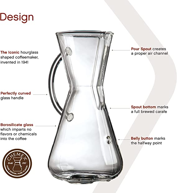 Cafeteira Chemex com cabo de vidro para 3 ou 6 chávenas